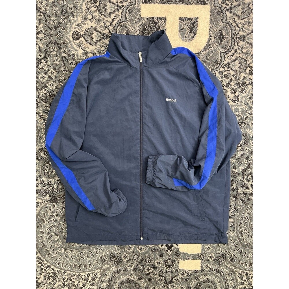 Vintage Mens Reebok Zip Up windbreaker Jacket Navy Blue Size 2XL